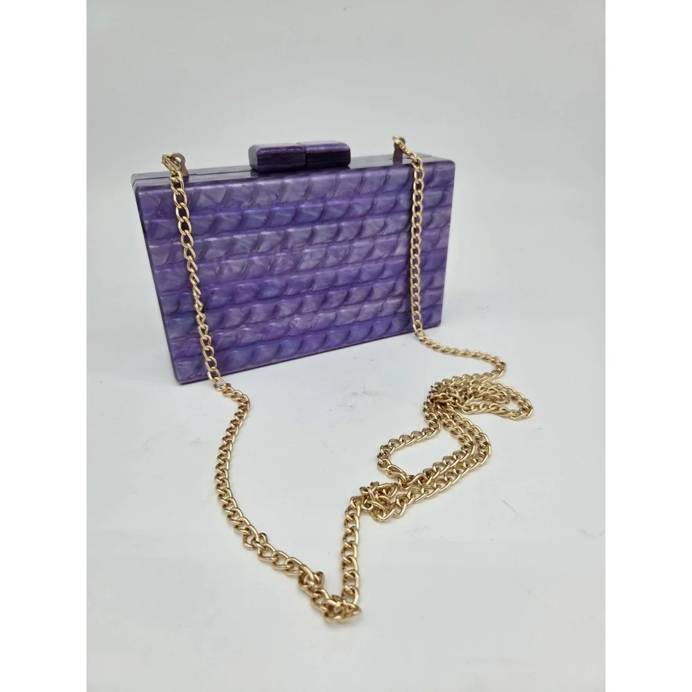 Women Purple Acrylic Marble Clutch Bag Box Bag Chain Shoulder Crossbody Purse‎